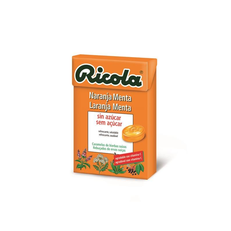 RICOLA LARANJA MENTA 50 GRAMAS   S/ ACUCAR