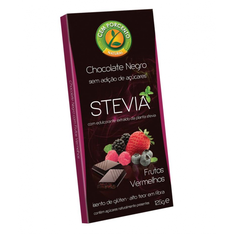 STEVIA CHOCOLATE NEGRO COM FRUTOS VERMELHOS 125 GRS C CEM PORCENTO