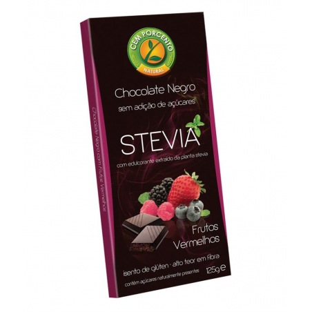STEVIA CHOCOLATE NEGRO COM FRUTOS VERMELHOS 125 GRS C CEM PORCENTO