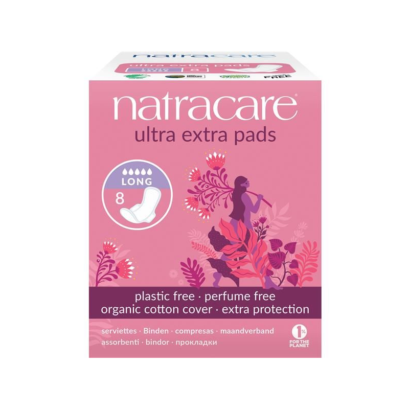 PENSOS ALGODÃO BIO EXTRA FINO ALAS LONGO BIO  8 UNIDADES NATRACARE