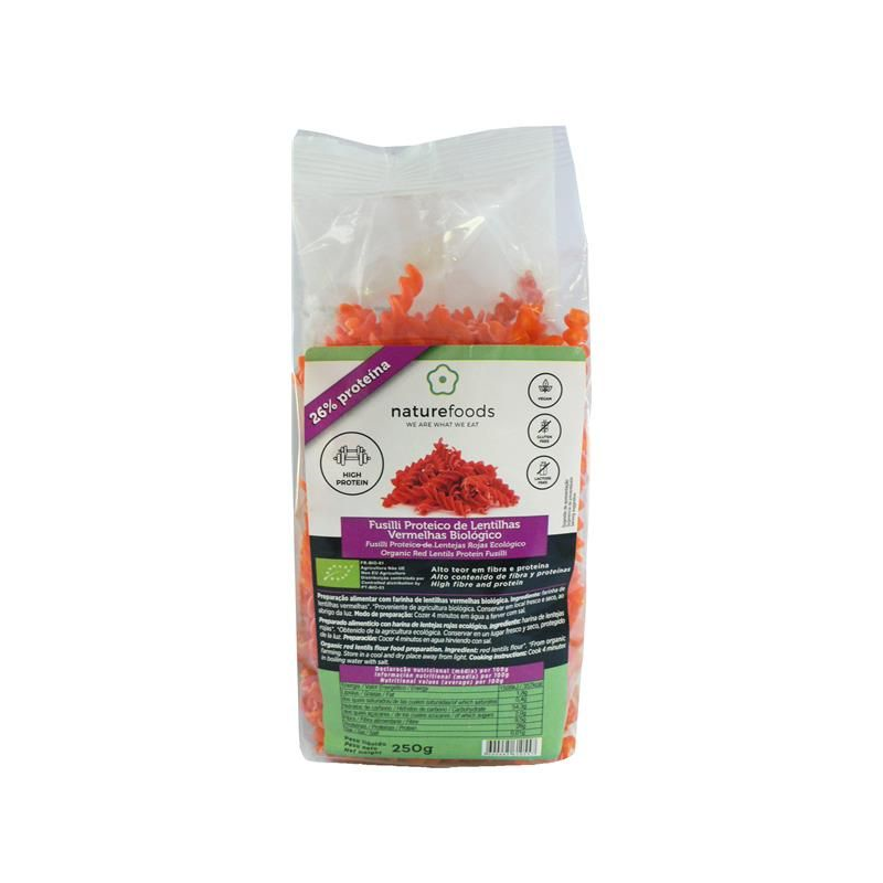 FUSILLI PROTEICO LENTILHAS VERMELHAS BIO 250 G
