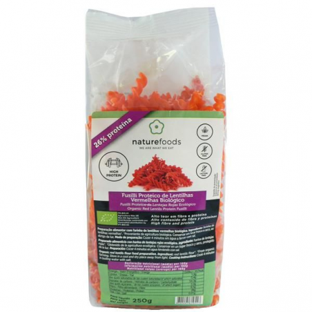 FUSILLI PROTEICO LENTILHAS VERMELHAS BIO 250 G