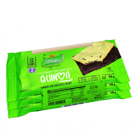 TOSTAS LIGEIRAS QUINOA COBERTAS CHOCOLATE PRETO BIO 3 X 2 UNI 57 G SANTIVERI