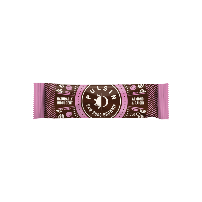Barra de brownie de chocolate raw com amêndoas e passas de uvas  35g