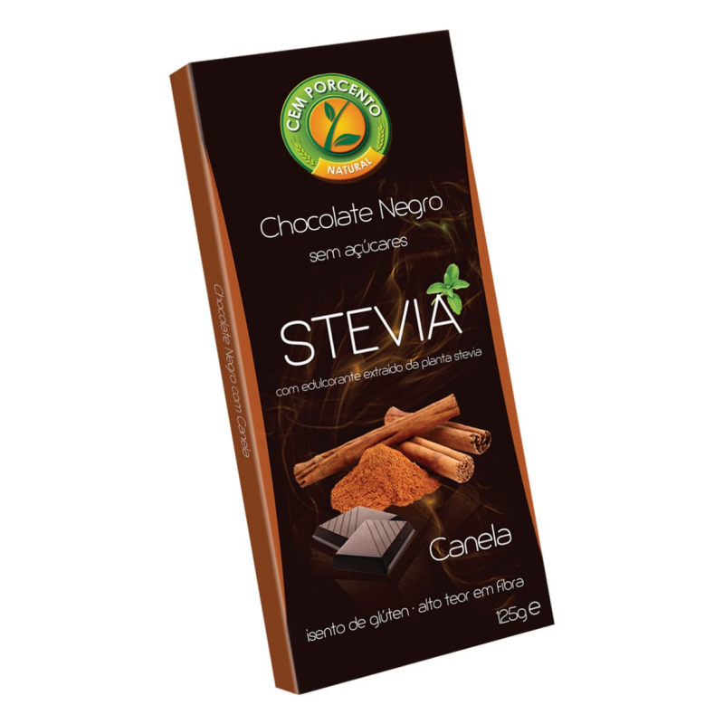 STEVIA CHOCOLATE NEGRO COM CANELA 125 G CEM PORCENTO