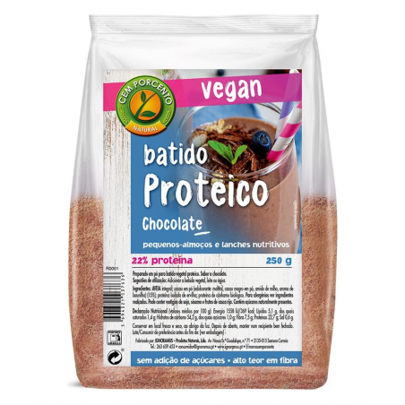 BATIDO PROTEICO CHOCOLATE 250 G VEGAN CEM PORCENTO