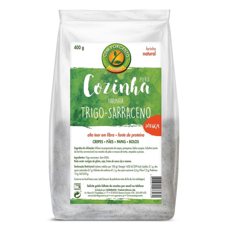 COZINHA PURA FARINHA TRIGO SARRACENO 400 GRS INTEGRAL CEM PORCENTO