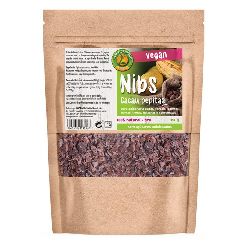 NIBS CACAU PEPITAS 120 G VEGAN CEM PORCENTO