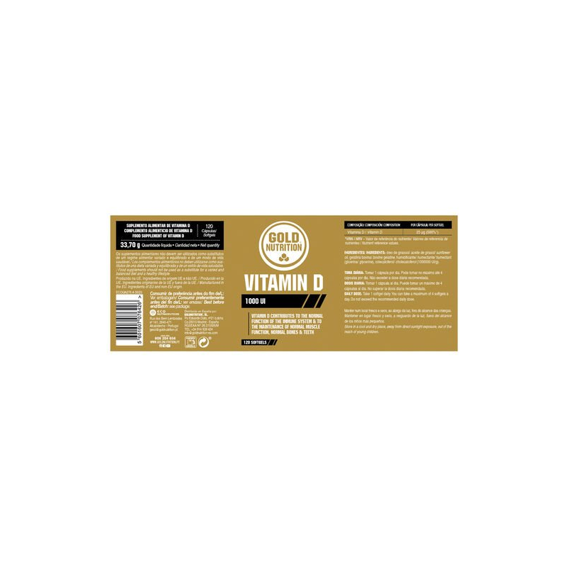 VITAMIN D3 1000 UI 120 CAPS VITAMINA GOLD NUTRITION
