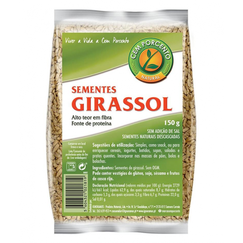 SEMENTES  DE GIRASSOL 150 G CEM PORCENTO