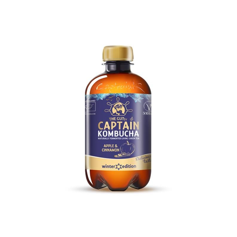 CAPTAIN KOMBUCHA BIO BEBIDA DE CHÁ VERDE. AROMA MAÇÃ E CANELA 400 ML