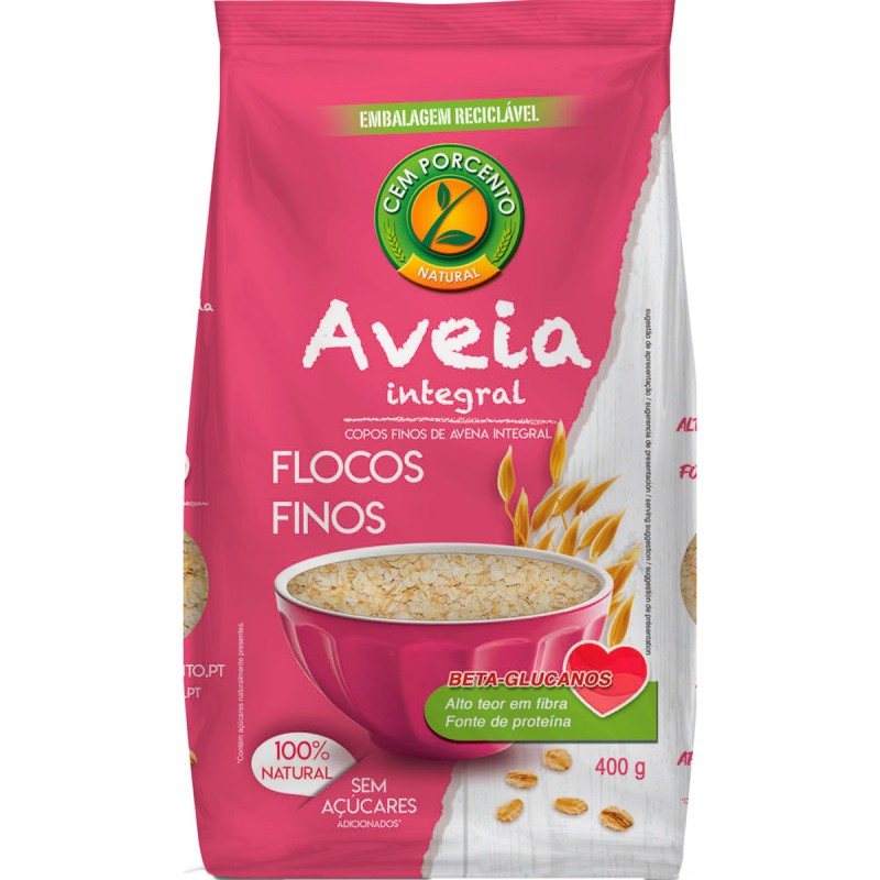 FLOCOS DE AVEIA FINOS INTEGRAIS 400 GRS CEM PORCENTO