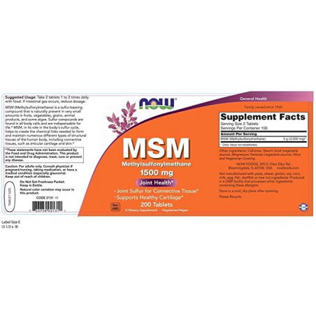 M S M 1500 MG 200 COMPRIMIDOS NOW MSM