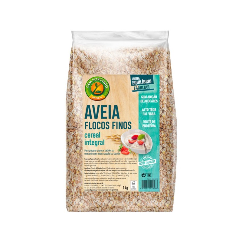 FLOCOS DE AVEIA FINOS - GRANEL 1 KG INTEGRAL CEM PORCENTO