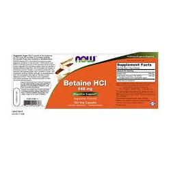 BETAINE HCL 120 CAPSULAS HCI 648 MG NOW