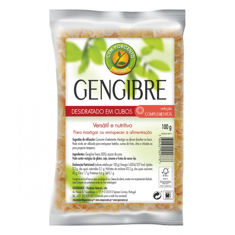 GENGIBRE DESIDRATADO CUBOS 100 G CEM PORCENTO