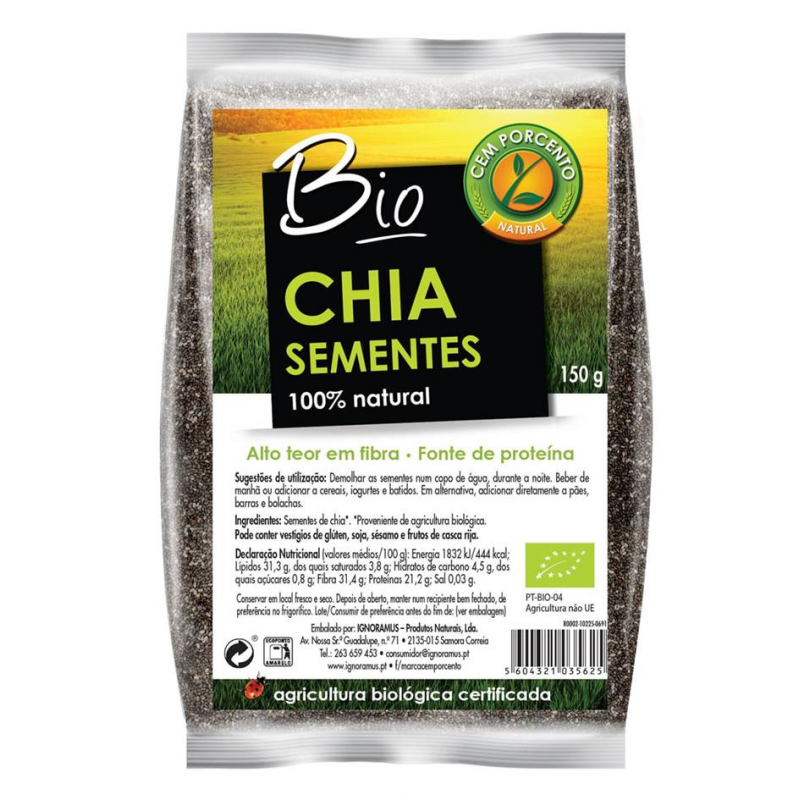 SEMENTES DE CHIA BIO 150 GRS CEM PORCENTO